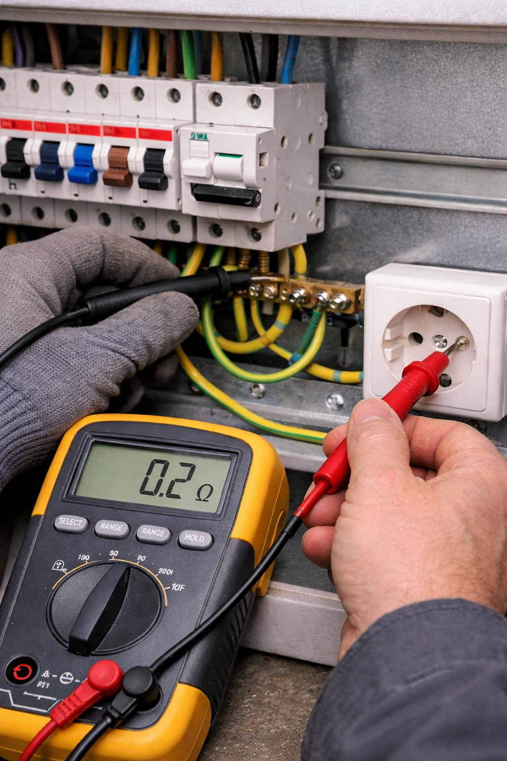 Multimetre ile koruma iletkeni (PE) süreklilik testi yapılması Elektrik panosunda PE koruma iletkeni süreklilik ölçümü