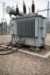 Elektrik trafo merkezinde bulunan yüksek gerilim güç transformatörü