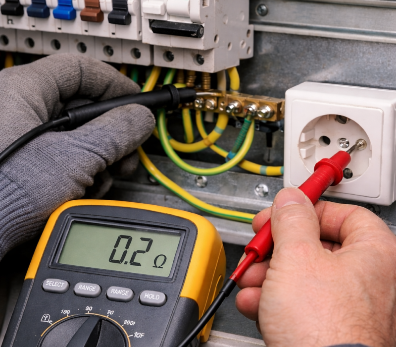 Multimetre ile koruma iletkeni (PE) süreklilik testi yapılması Elektrik panosunda PE koruma iletkeni süreklilik ölçümü