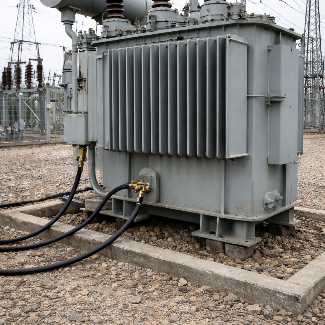 Elektrik trafo merkezinde bulunan yüksek gerilim güç transformatörü