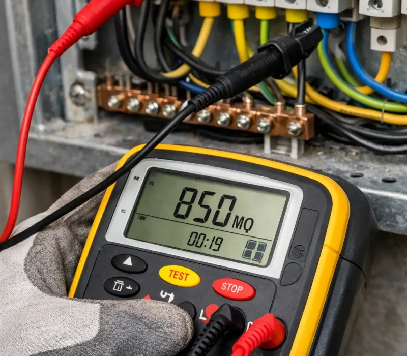 elektrik panosunda izolasyon direnci testi megger cihazı megger ile faz toprak izolasyon testi insulation resistance test electrical panel elektrik tesisatında yalıtım direnci ölçümü